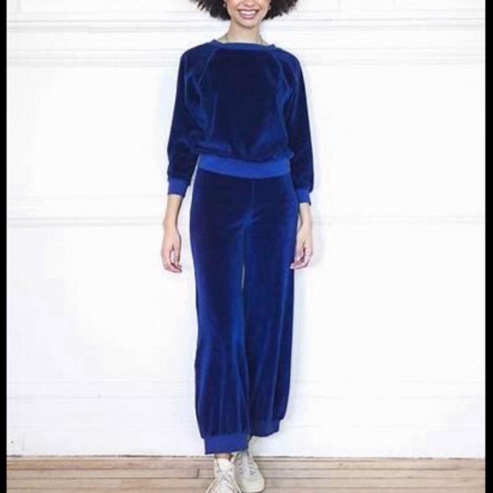 Suzie Kondi classic blue high waist Harem pants in velour
